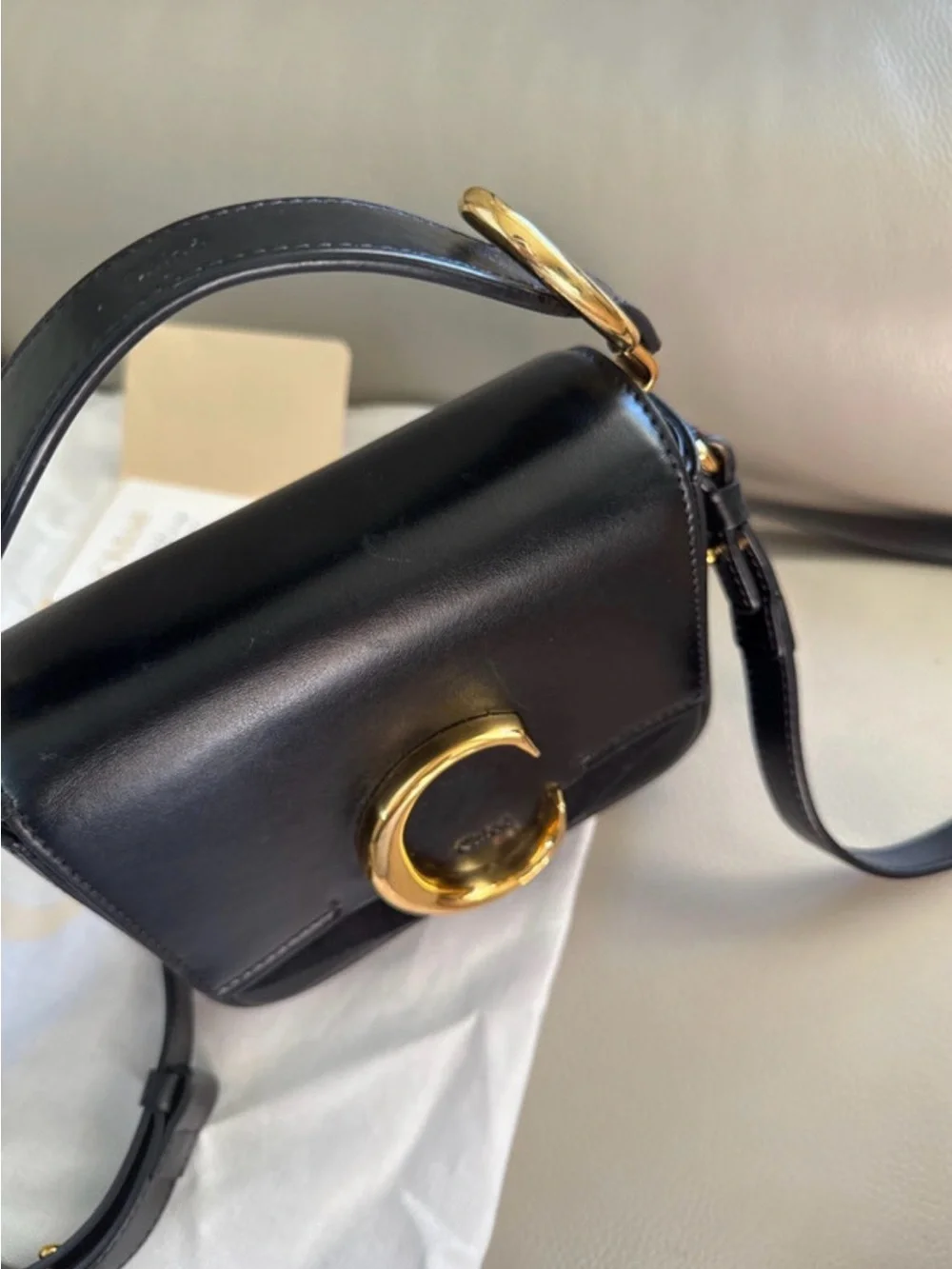 Chloé Black C Small Leather Crossbody with Gold Hardware